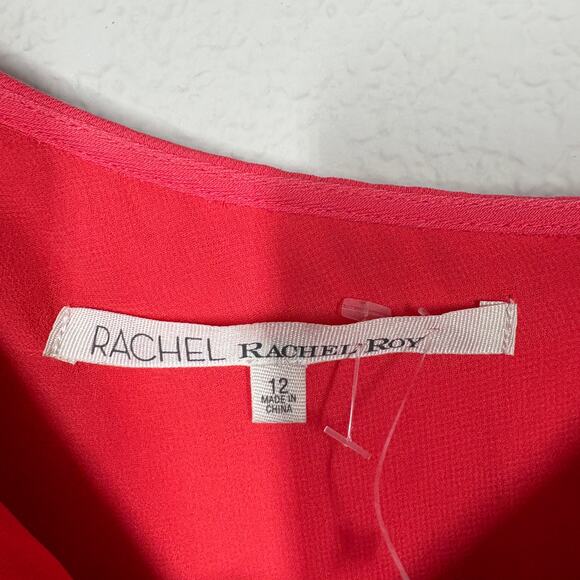 RACHEL Rachel Roy 12 Asymmetrical Ruffle Trapeze Mini Dress Pink Cold Shoulder - Picture 7 of 10